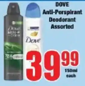 Boxer Dove Anti-Perspirant Deodorant Assorted offer