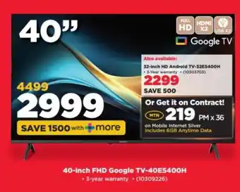 HiFi Corp 40-inch FHD Google TV-40E5400H offer