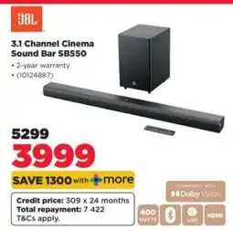 HiFi Corp JBL 3.1 Channel Cinema Sound Bar SB550 offer