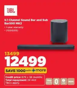 HiFi Corp JBL 5.1 Channel Sound Bar and Sub Bar500 MK2 offer