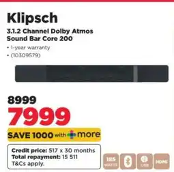 HiFi Corp Klipsch 3.1.2 Channel Dolby Atmos Sound Bar Core 200 offer