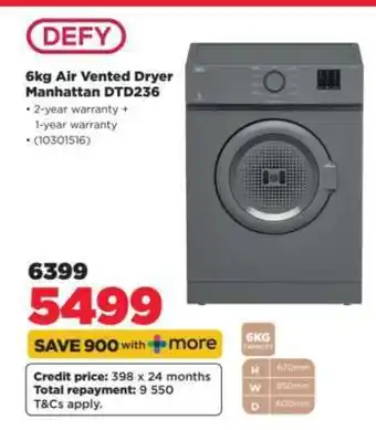 HiFi Corp Defy 6kg Air Vented Dryer Manhattan DTD236 offer