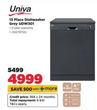 HiFi Corp Univa 13 Place Dishwasher Grey UDW301 offer