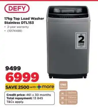 HiFi Corp Defy 17kg Top Load Washer Stainless DTL153 offer