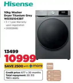 HiFi Corp Hisense 10kg Washer Dryer Titanium Grey WD3Q1043BT offer