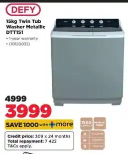 HiFi Corp Defy 15Kg Twin Tub Washer Metallic DTT151 offer