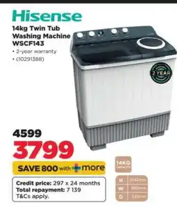HiFi Corp Hisense 14kg Twin Tub Washing Machine WSCF143 offer