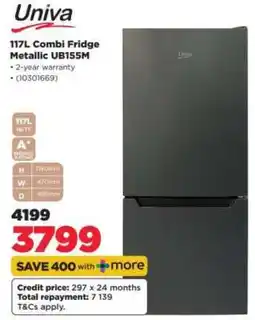 HiFi Corp Univa 117L Combi Fridge Metallic UB155M offer