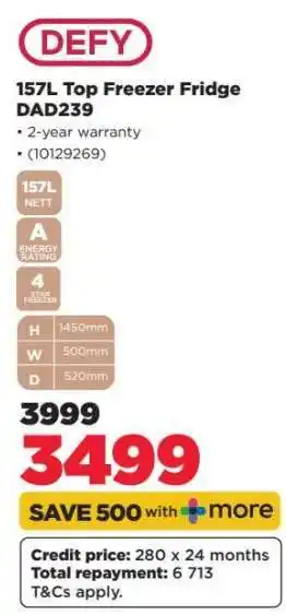HiFi Corp DEFY 157L Top Freezer Fridge DAD239 offer