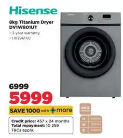 HiFi Corp Hisense 8kg Titanium Dryer DV1W8011UT offer