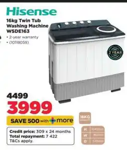 HiFi Corp Hisense 16kg Twin Tub Washing Machine WSDE163 offer