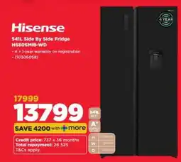 HiFi Corp Hisense 541L Side By Side Fridge H680SMIB-WD offer
