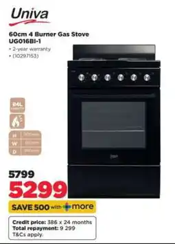 HiFi Corp Univa 60cm 4 Burner Gas Stove UG016BI-1 offer