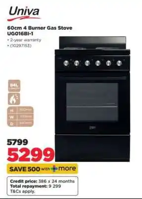 HiFi Corp Univa 60cm 4 Burner Gas Stove UG016BI-1 offer