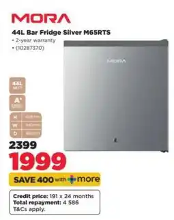 HiFi Corp MORA 44L Bar Fridge Silver M65RTS offer