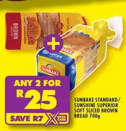 Shoprite SUNBAKE STANDARD/SUNSHINE SUPERIOR SOFT SLICED BROWN BREAD 700g offer