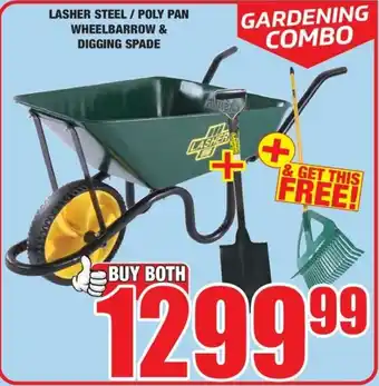 Boxer Build Lasher steel/ poly pan wheelbarrow & digging spade offer