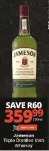 Checkers Jameson Triple Distilled Irish Whiskey offer