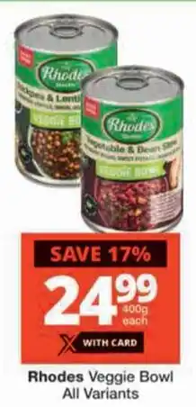 Checkers Rhodes Veggie Bowl All Variants offer