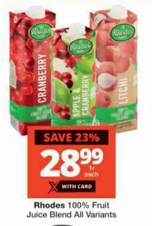 Checkers Rhodes 100% Fruit Juice Blend All Variants offer