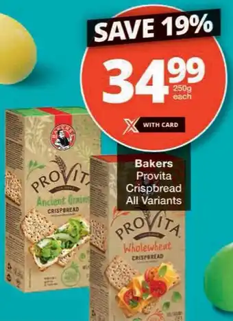 Checkers Bakers Provita Crispbread All Variants offer