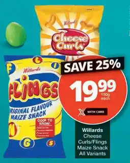 Checkers Willards Cheese Curls/ Flings Maize Snack All Variants offer