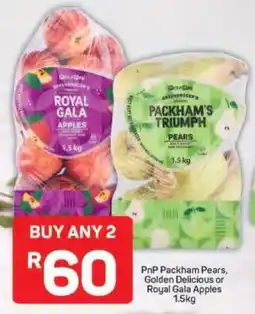 Pick n Pay PnP Packham Pears, Golden Delicious or Royal Gala Apples 1.5kg offer