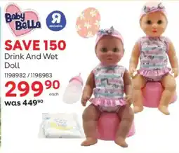 ToysRUs Baby Bella Drink And Wet Doll offer