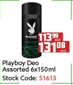 Africa Cash and Carry Playboy Deo Assorted 6x150ml offer