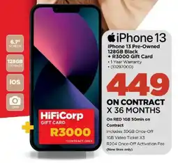 HiFi Corp iPhone 13 Pre-Owned 128GB Black + R3000 Gift Card offer