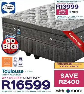 Sleepmasters Sealy Toulouse 183cm King Bed Set offer