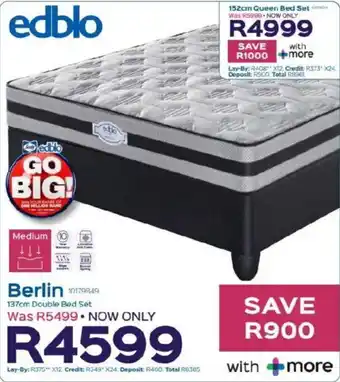 Sleepmasters Edblo Berlin 137cm Double Bed Set offer