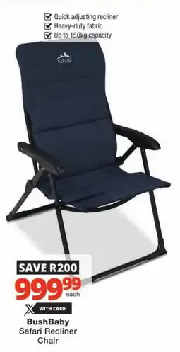 Checkers BushBaby Safari Recliner Chair offer
