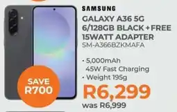 Kloppers Samsung Galaxy A36 5G 6/128GB Black + Free 15Watt Adapter offer