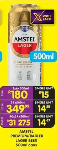 Shoprite Liquor Amstel premium/ radler lager beer cans offer