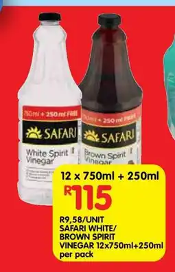 Shoprite SAFARI WHITE/BROWN SPIRIT VINEGAR 12x750ml+250ml per pack offer