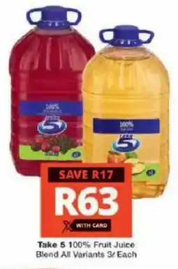 Checkers Hyper Take 5 100% Fruit Juice Blend All Variants offer