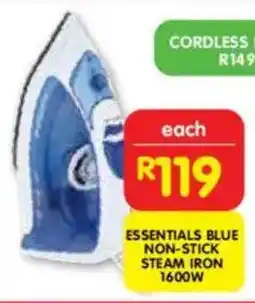 Shoprite Essentials blue non-stick steam iron 1600w offer