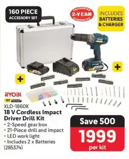 Makro Ryobi 18 V Cordless Impact Driver Drill Kit offer