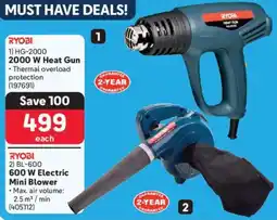 Makro Ryobi 2000 W Heat Gun or 600w Electric Mini Blower offer