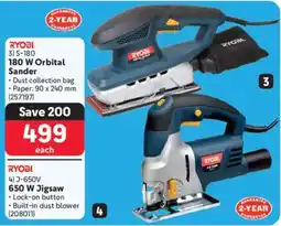 Makro Ryobi 180 W Orbital Sander or 650w Jigsaw offer