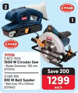 Makro Ryobi 1500w Circular Saw or 810w Belt Sander offer