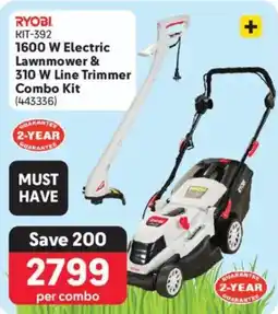 Makro Ryobi 1600 W Electric Lawnmower & 310 W Line Trimmer Combo Kit offer
