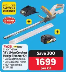Makro Ryobi 18 V Li-ion Cordless Hedge Trimmer Kit offer