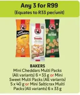 Makro Bakers Mini Cheddars Multi Packs or Mini Sweet Multi Packs or Mini Salticrax Multi Packs offer
