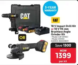 Makro CAT 18 V Impact Drill Kit or 18 V Brushless Angle Grinder Kit offer
