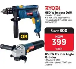 Makro Ryobi 650 W Impact Drill or 850 W Angle Grinder offer