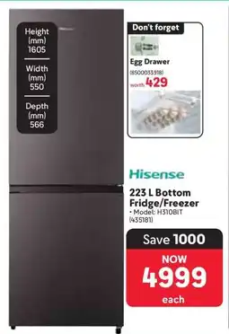 Makro Hisense 223 L Bottom Fridge/Freezer offer