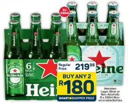 Pick n Pay Heineken Lager, Silver or Non-Alcoholic 6 x 330ml Non-returnable Bottles offer