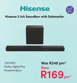Teljoy Hisense 3.1ch Soundbar with Subwoofer offer